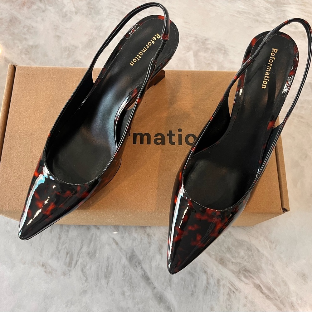 Reformation Black and Red Patterned Heels